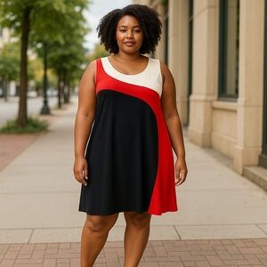 Cato Women plus size 22/24W Black, Red, White lined Sleeveless shift dress